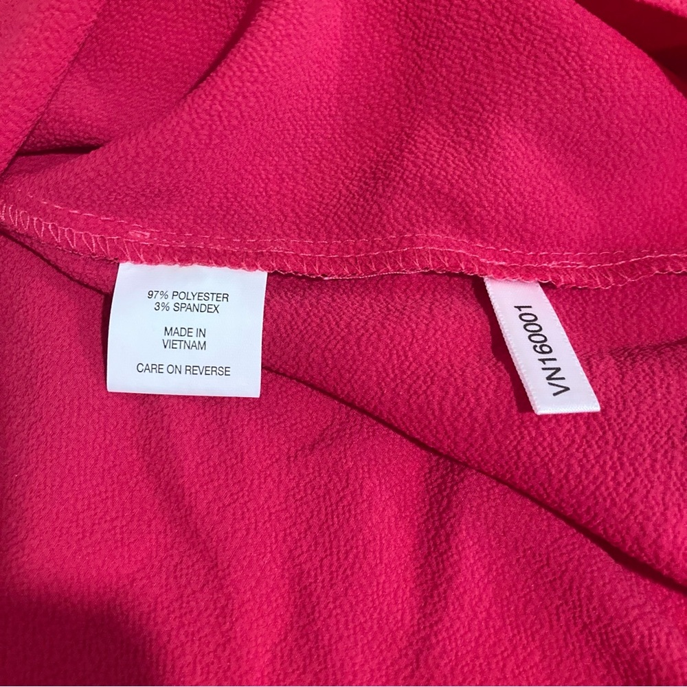 New York & Company Magenta Off-the-Shoulder Ruffled Blouse with Black Trim Small - Picture 12 of 14